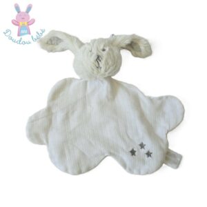 Doudou plat Lapin lange blanc gris étoiles ABSORBA