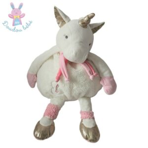 Licorne range pyjama blanc rose 55 cm DOUDOU ET COMPAGNIE