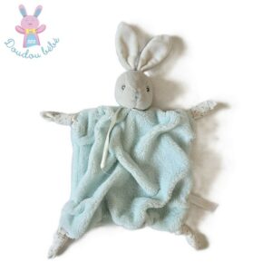 Doudou plat Lapin plume vert d’eau gris blanc KALOO