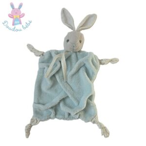 Doudou plat Lapin plume vert d’eau gris blanc KALOO