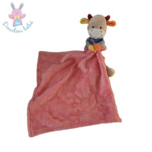 Doudou Girafe vache multicolore couverture rose NICOTOY SIMBA