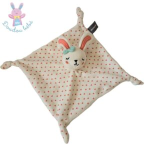 Doudou plat Lapin dormeur blanc cœurs orange ORCHESTRA