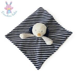 Doudou plat Chien gris rayé bleu marine blanc OBAIBI