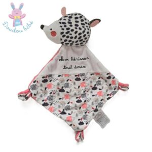 Doudou plat Mon Hérisson tout doux rose et blanc MOTS D’ENFANTS