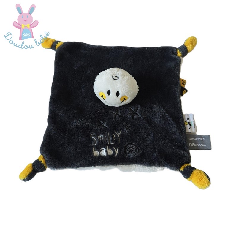 Doudou plat Smiley baby gris blanc ORCHESTRA