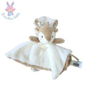 Doudou plat Mon petit Renne Biche beige blanc BABY NAT