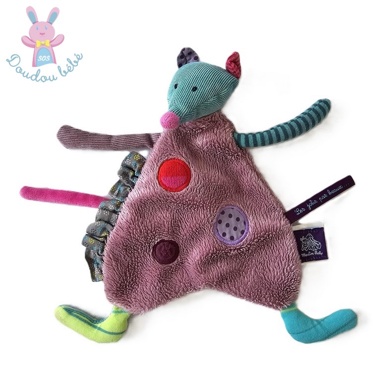 Doudou plat Souris violet mauve bleu Les Jolis Pas Beaux MOULIN ROTY