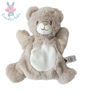 Doudou marionnette Ours beige chiné et blanc TEX