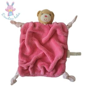 Doudou plat Ours beige plume rose fuchsia framboise KALOO