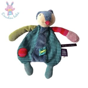 Doudou plat Renard rayé vert bleu Les jolis pas beaux MOULIN ROTY