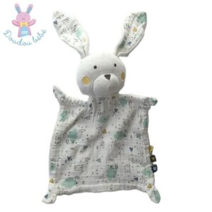 Doudou plat Lapin blanc rose vert maison nuages TAPE A L’OEIL TAO