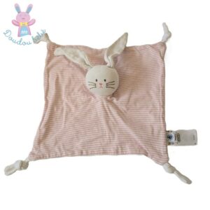 Doudou plat Lapin tissu rayé rose PETIT BATEAU