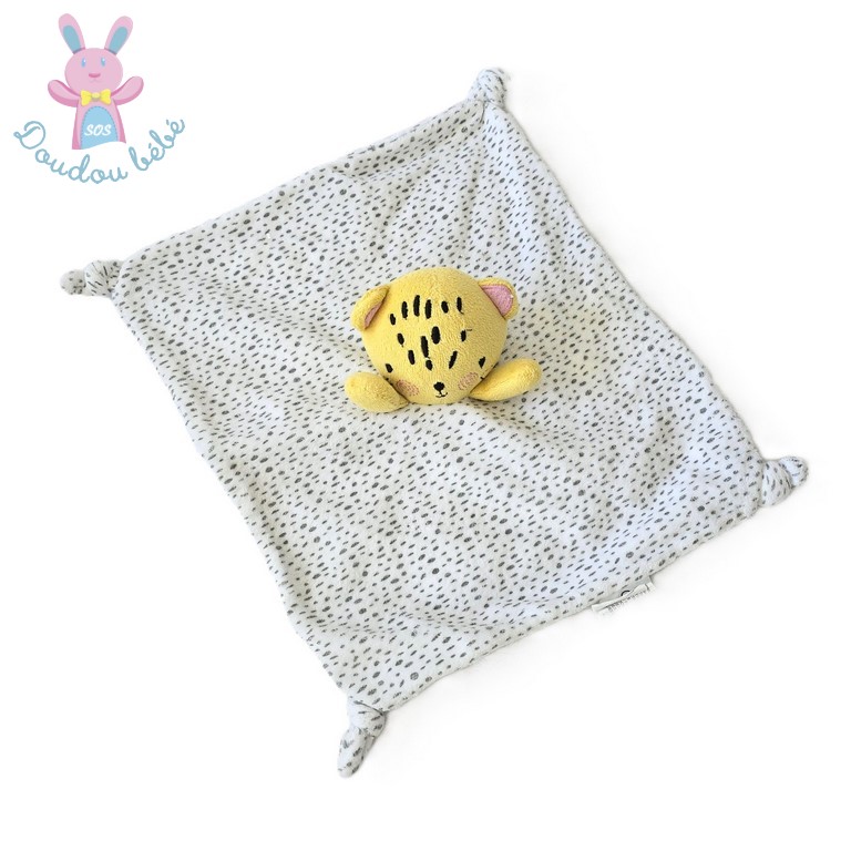 Doudou plat Tigre jaune blanc et gris SIPLEC LECLERC