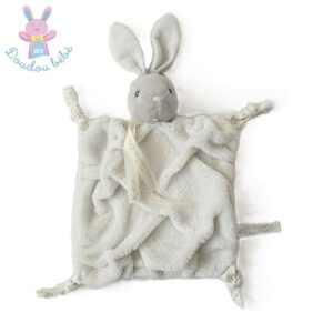 Doudou plat LAPIN plume gris blanc et polaire écru KALOO