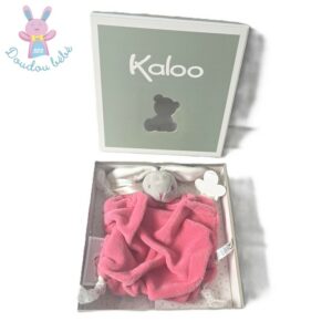 Doudou plat Lapin plume gris rose framboise et blanc KALOO