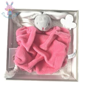 Doudou plat Lapin plume gris rose framboise et blanc KALOO