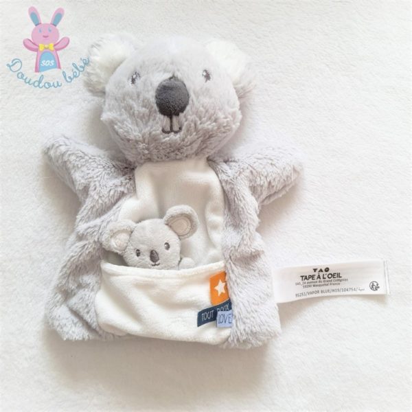 Doudou Koala marionnette et bébé gris blanc TAPE A L'OEIL TAO