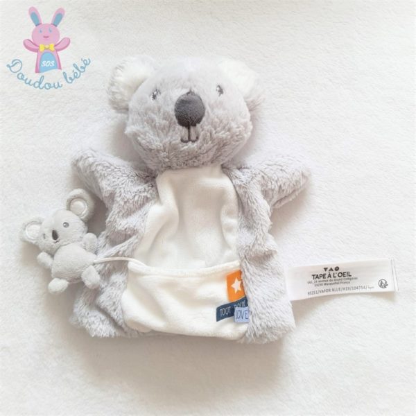 Doudou Koala marionnette et bébé gris blanc TAPE A L'OEIL TAO