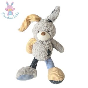 Doudou Lapin gris bleu marine étoiles rayé orange TAPE A L’OEIL TAO