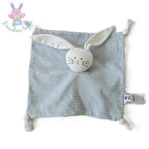 Doudou plat Lapin tissu rayé bleu et blanc PETIT BATEAU