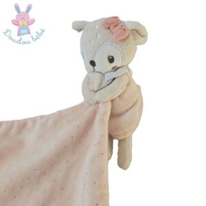 Doudou Biche Faon mouchoir beige rose pois dorés MOTS D’ENFANTS