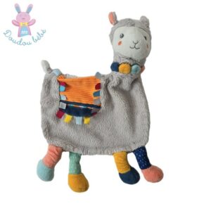 Doudou plat Lama gris orange bleu et coloré KIABI SIMBA