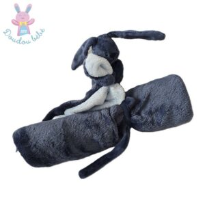 Doudou Lapin couverture bleu clair et bleu foncé NATTOU