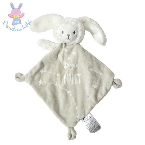 Lot de 2 Doudou plat Lapin Ours gris douce nuit étoiles MOTS D'ENFANTS