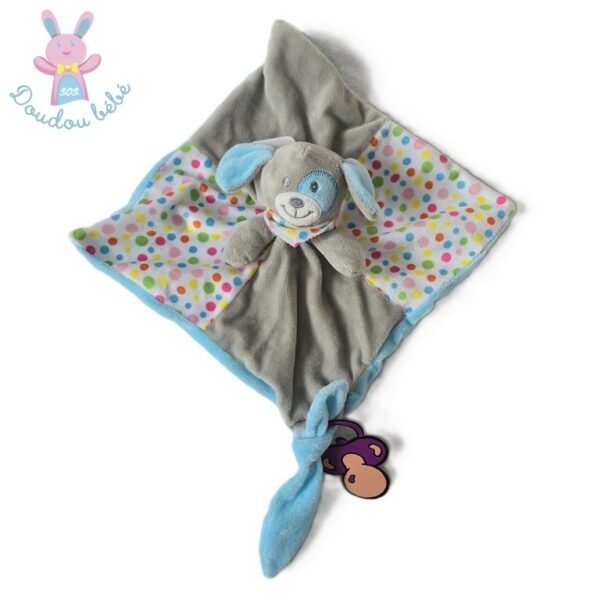 Doudou plat Chien gris bleu blanc à pois colorés NANJING RUIFUITONG