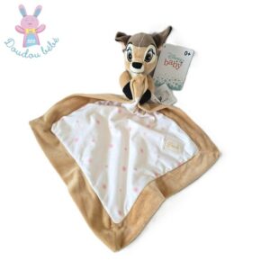 Doudou plat Bambi biche mouchoir beige marron fleurs DISNEY