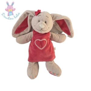 Doudou Lapin Anna et Pili rose beige robe cœur 25 cm NOUKIE’S