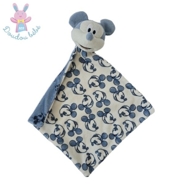 Doudou plat Souris Mickey bleu blanc têtes DISNEY PRIMARK