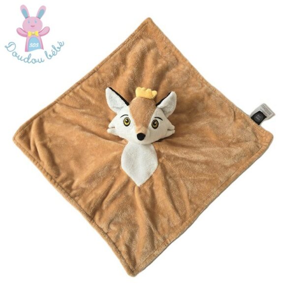 Doudou plat Renard couronne beige marron blanc BABY LIVIA