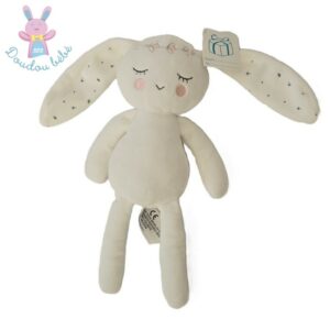 Doudou Lapin dormeur blanc rose couronne fleurs SIMBA