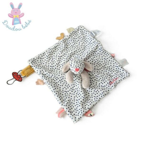 Doudou plat Chien Amy & Zoé blanc beige pois noir NOUKIE'S