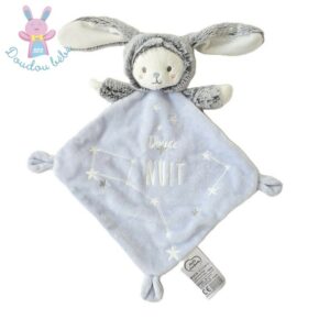 Doudou plat Lapin Ours bleu douce nuit étoiles MOTS D’ENFANTS