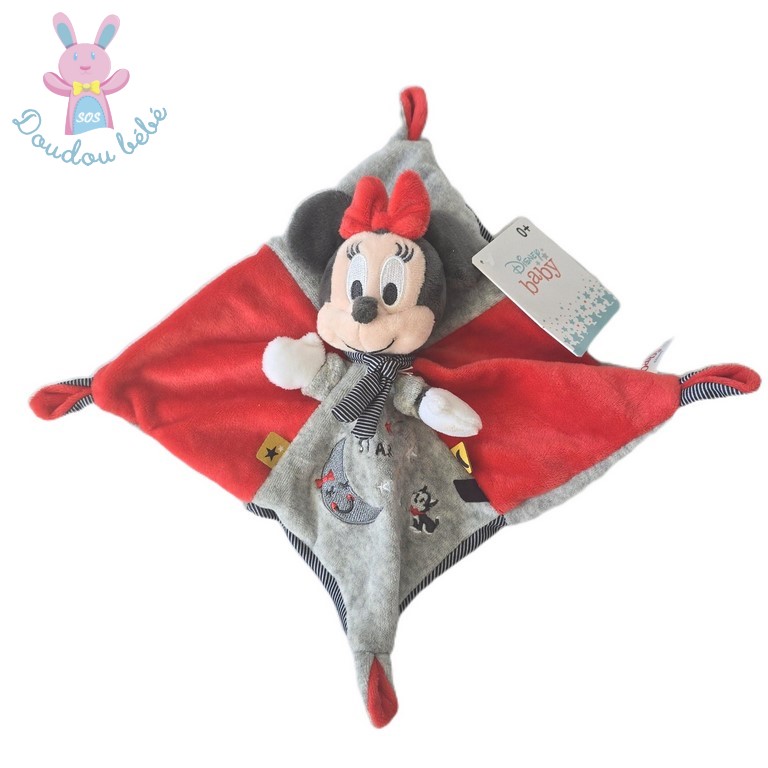 Doudou plat Souris Minnie gris rouge Hello Star DISNEY