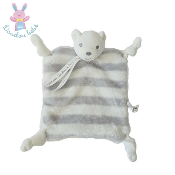 Doudou plat Ours bébé pastel rayé gris blanc KALOO