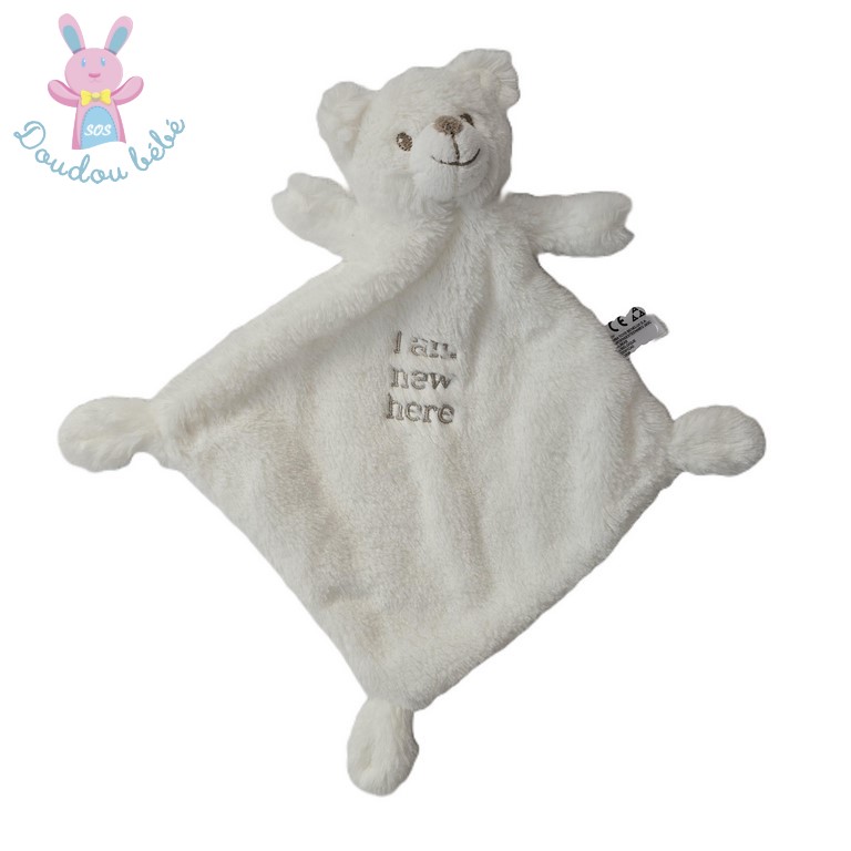 Doudou plat Ours blanc marron "I am new here" NICOTOY C&A