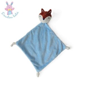 Doudou plat Renard Faon bleu marron blanc MES PETITS CAILLOUX