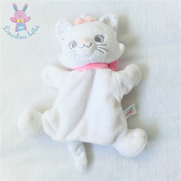 Doudou marionnette Chat Marie blanc nœud rose DISNEY