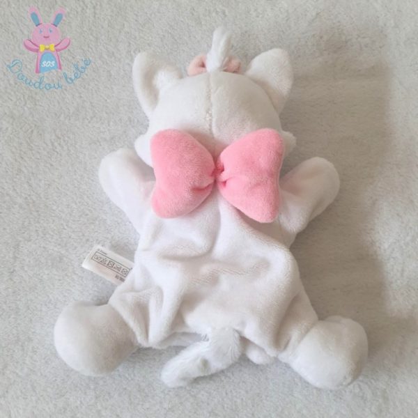 Doudou marionnette Chat Marie blanc nœud rose DISNEY