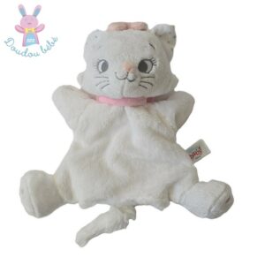 Doudou marionnette Chat Marie blanc nœud rose DISNEY