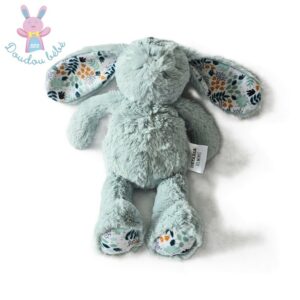 Doudou Lapin Ernest fourrure bleu feuilles OSTARIA LES MINIS