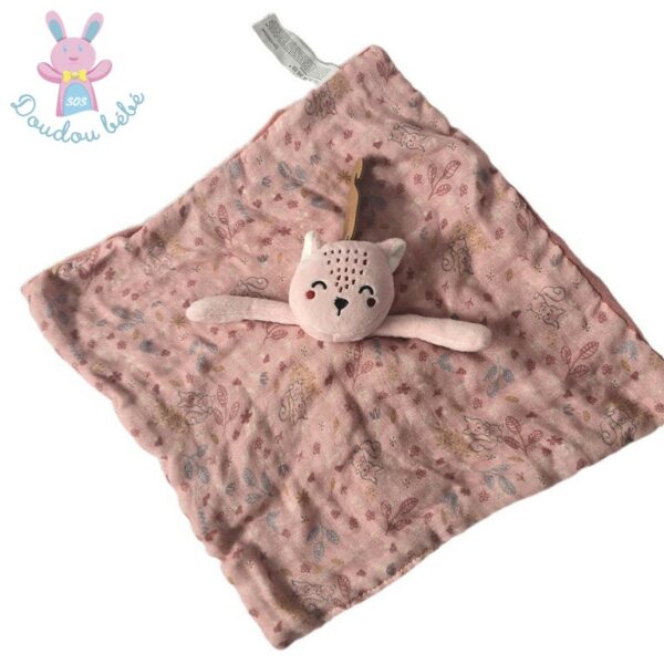 Doudou plat écureuil rose feuilles motifs IN EXTENSO LECLERC