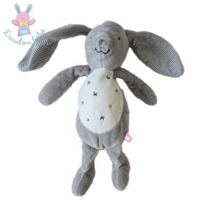 Doudou Lapin Gaby gris blanc rayé 28 cm NOUKIE’S