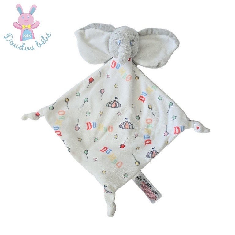 Doudou plat éléphant Dumbo cirque blanc gris DISNEY PRIMARK