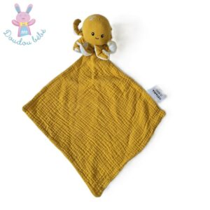 Doudou Pieuvre Poulpe tissu lange blanc jaune moutarde OSTARIA