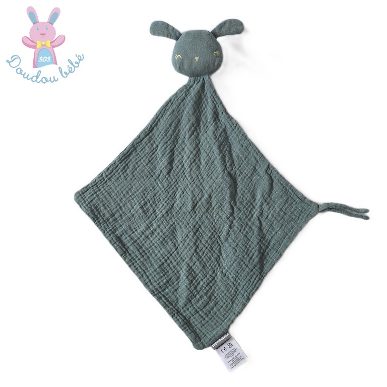 Doudou plat Lapin lange vert pois doré VERTBAUDET