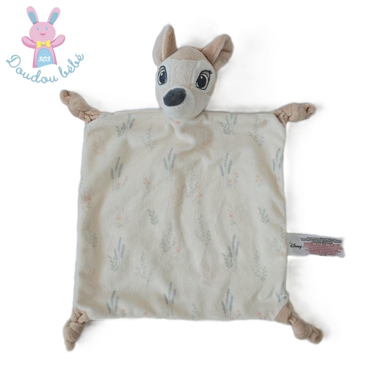 Doudou plat Biche Bambi beige écru fleurs DISNEY PRIMARK